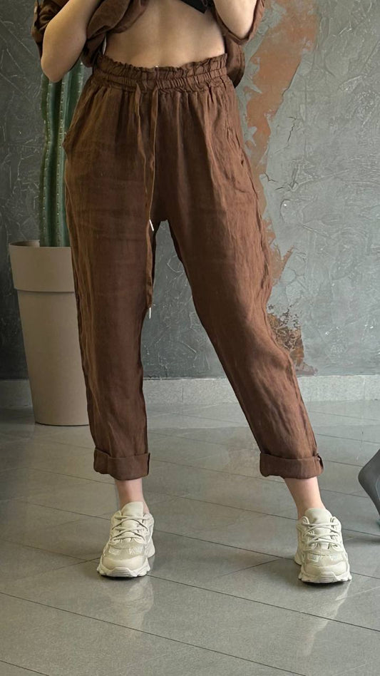 Pantalone lino marrone