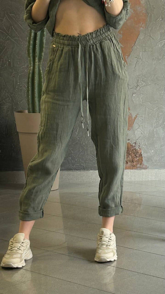 Pantalone lino verde